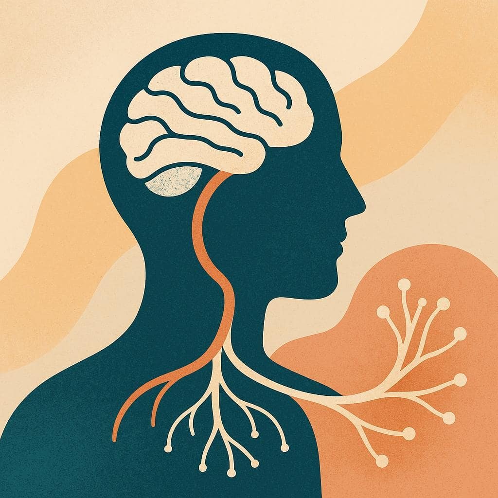 Understanding Groinal Response OCD: 7 Key Questions Understanding Groinal Response OCD: 7 Key Questions. Abstract illustration of a human silhouette with a stylized brain and branching nerves flowing through the body, symbolizing the mind–body connection and the neurological nature of OCD.