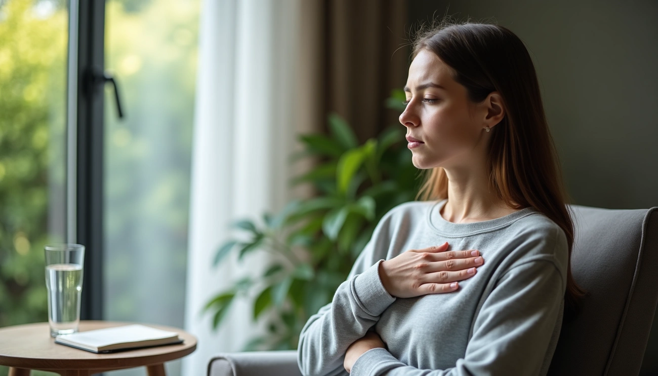 Coping with Hyperawareness OCD: 8 Tools for Daily Life Coping with Hyperawareness OCD: 8 Tools for Daily Life. A young woman sitting calmly by a window with her hand on her chest, practicing mindful breathing.