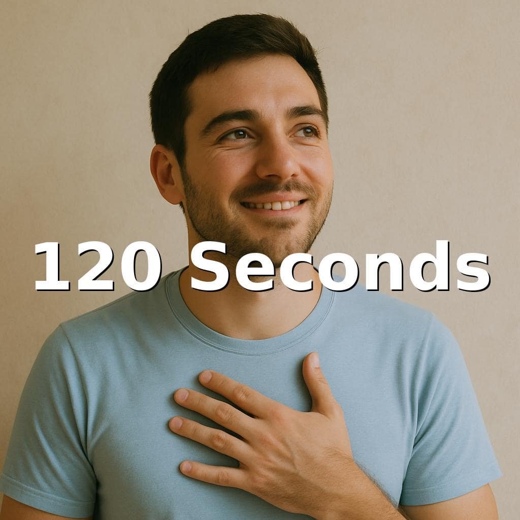 Master Intrusive Thought Hits in Just 120 Seconds. A calm young man in a light blue T-shirt sits peacefully against a soft neutral background, looking reflective yet grounded, symbolising mindfulness and the moment of choice in responding to intrusive thoughts within 120 seconds.