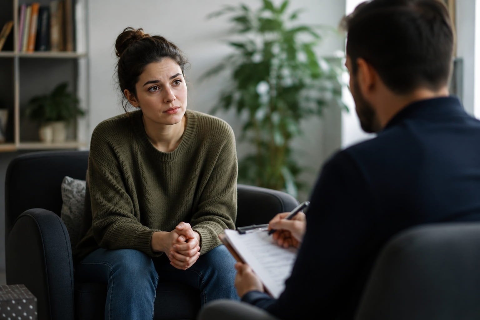 OCD and Comorbid Conditions: Schemas, Rigidity, and Risk OCD and Comorbid Conditions: Schemas, Rigidity, and Risk. A therapist taking notes while speaking with a client during a mental health assessment in a calm consultation room.